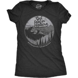 Womens Get Lost in Nature Tshirt Cool Outdoor Adventure Tee for Ladies(Heather Black)