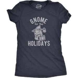 Womens Gnome for The Holidays T Shirt Funny Christmas Party Family Graphic Tee(Heather Navy)