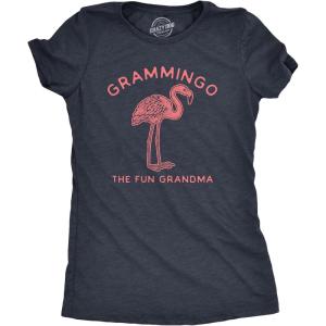 Womens Grammingo The Fun Grandma T Shirt Funny Flamingo Grandmother Graphic Novelty Tee(Heather Navy)