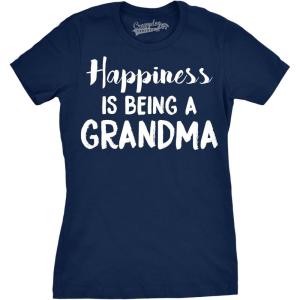 Womens Happiness is Being a Grandma T Shirt Funny Cute Nana Grandmother Gift(Navy)