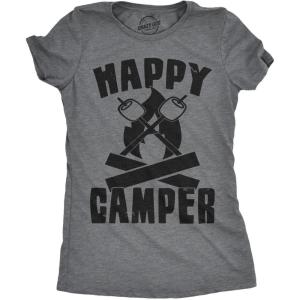 Womens Happy Camper Shirt Funny Camping Hiking Cool Vintage Graphic Tees Retro(Dark Heather Grey)