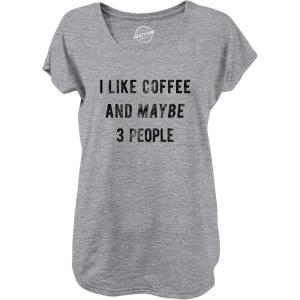 Womens I Like Coffee and Maybe 3 People T Shirt Funny Sarcastic Tee for Ladies(Light Heather Grey – V-neck)