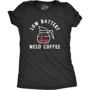Womens Low Battery Need Coffee T Shirt Funny Sarcastic Low Power Bar Tee for Ladies(Heather Black)