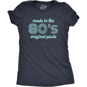 Womens Made in The 80s Original Parts T Shirt Funny Age Birthday Decade Graphic Tee(Heather Navy)