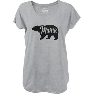 Womens Mama Bear V-Neck Cute Funny Best Mom of Boys Girls Cool Mother Novelty Shirt for Ladies(Light Heather Grey)