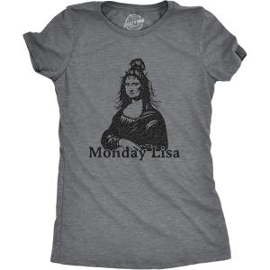 Womens Monday Lisa T Shirt Funny Trainwreck Mess Mona Lisa Sarcastic Party Graphic Tee(Dark Heather Grey)