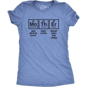 Womens Mother Periodic Table T Shirt Funny Novelty Graphic Mothers Day Tee Nerdy(Heather Light Blue)