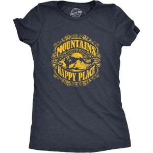 Womens Mountains are My Happy Place Cool Vintage Hiking Camping T Shirt Graphic(Navy)