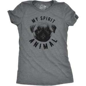 Womens My Spirit Animal Pug T Shirt Funny Dog Mom Tee Cute for Her(Dark Heather Grey)