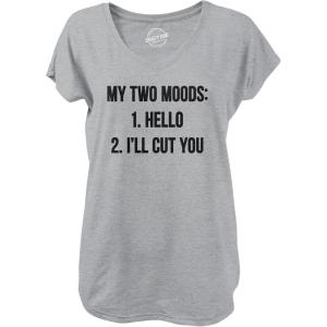 Womens My Two Moods V-Neck Funny Sarcastic Text Shirt for Ladies(Light Heather Grey)