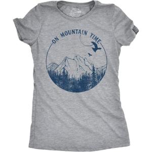 Womens On Mountain Time T Shirt Cute Outdoor Camping Tee for Ladies(Light Heather Grey)