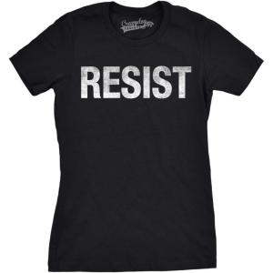 Womens Resist T Shirts Political Anti Authority Protest Tees Rebel Rally March Tee(Heather Black – Resist)