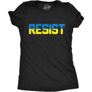 Womens Resist T Shirts Political Anti Authority Protest Tees Rebel Rally March Tee(Heather Black – Ukraine Resist)