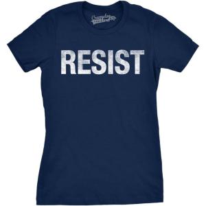 Womens Resist T Shirts Political Anti Authority Protest Tees Rebel Rally March Tee(Heather Navy – Resist)