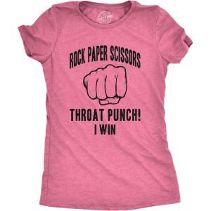 Womens Rock Paper Scissors Throat Punch T Shirt Funny Sarcastic Humor Tee Girls(Heather Pink)