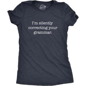 Womens Silently Correcting Your Grammar Funny T Shirt Nerdy Sarcastic Novelty Tee(Heather Navy)