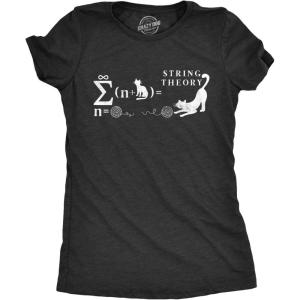 Womens String Theory T Shirt Funny Cat Math Science Nerdy Tee(Heather Black)