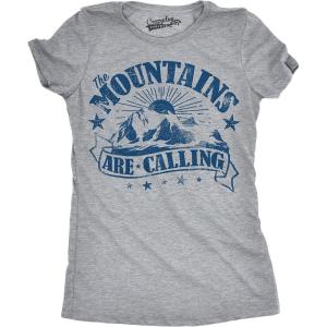 Womens The Mountains are Calling Cool Sunset Vintage Rockies Funny Hiking Nature T Shirt(Light Heather Grey)