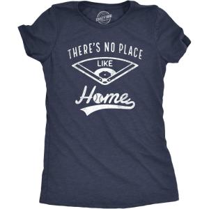 Womens Theres No Place Like Home T Shirt Funny Baseball Saying Graphic Mom(Heather Navy)