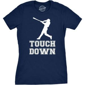Womens Touch Down Funny Mocking Baseball Player Football Sporting Tee(Navy)