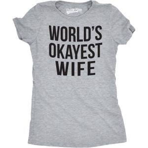 Womens Worlds Okayest Wife T Shirt Funny Married Anniversary Tee for Ladies(Light Heather Grey)