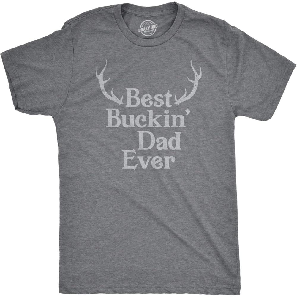 imageCrazy Dog Mens T Shirt Best Buckin Dad Ever for Amazing Dad Funny Fathers Day TeesDark Heather Grey Buckin Dad