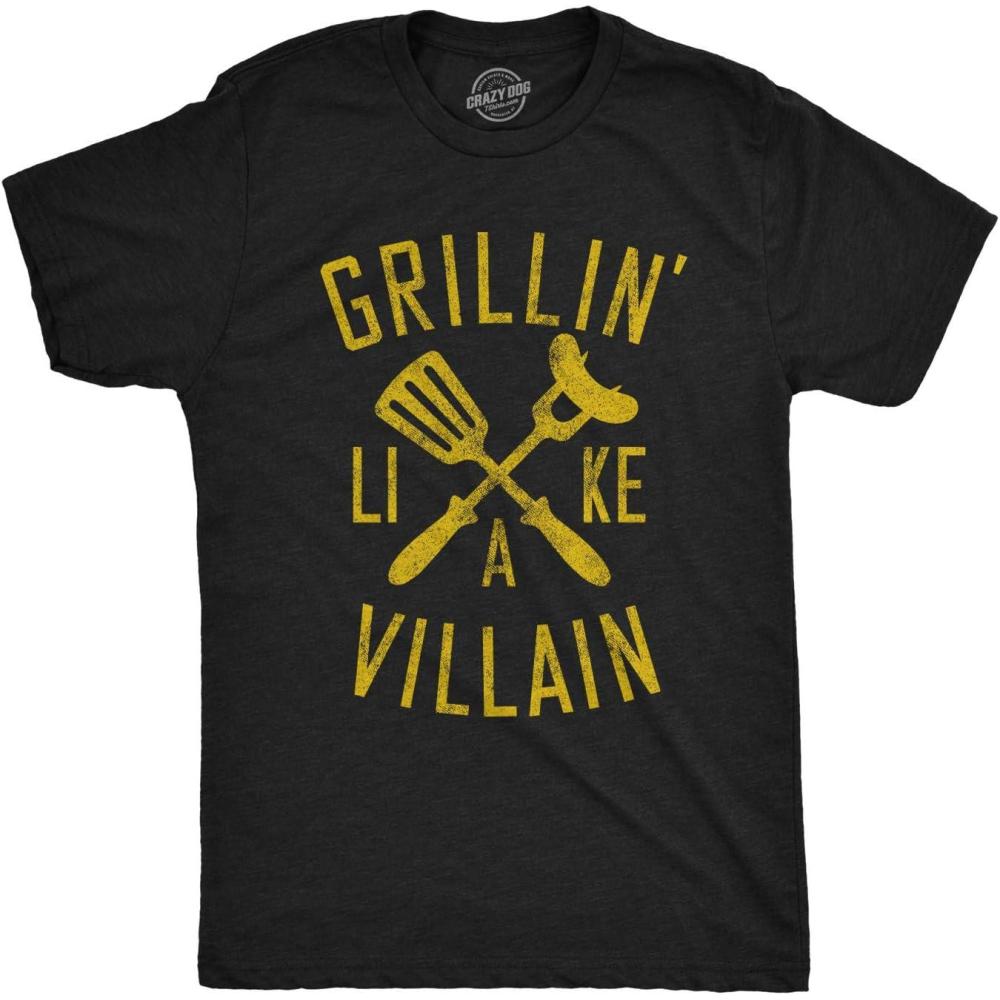 imageMens Grillin Like A Villain T Shirt Funny Cookout BBQ Grill TeeHeather Black