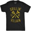 Mens Grillin Like A Villain T Shirt Funny Cookout BBQ Grill Tee(Heather Black)