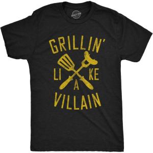 Mens Grillin Like A Villain T Shirt Funny Cookout BBQ Grill Tee(Heather Black)