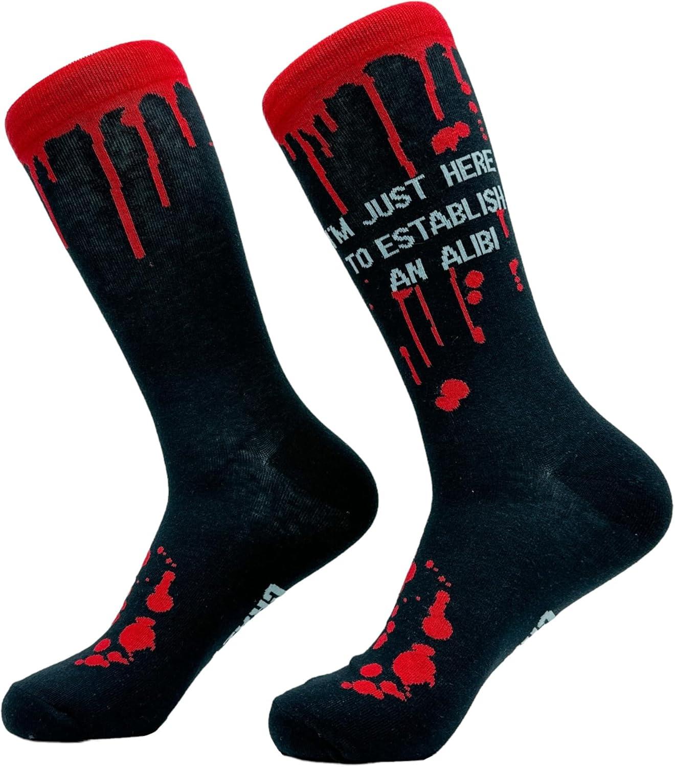 imageCrazy Dog TShirts Mens Halloween Socks Funny Spooky October Fall FootwearEstablish Alibi