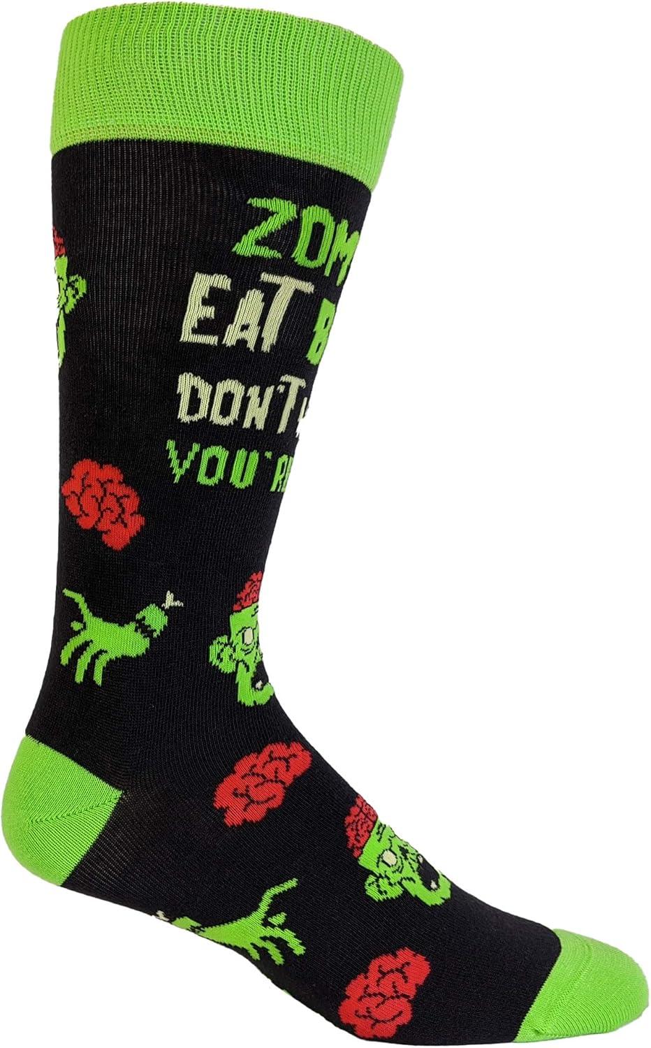 imageCrazy Dog TShirts Mens Halloween Socks Funny Spooky October Fall FootwearZombies Eat Brains