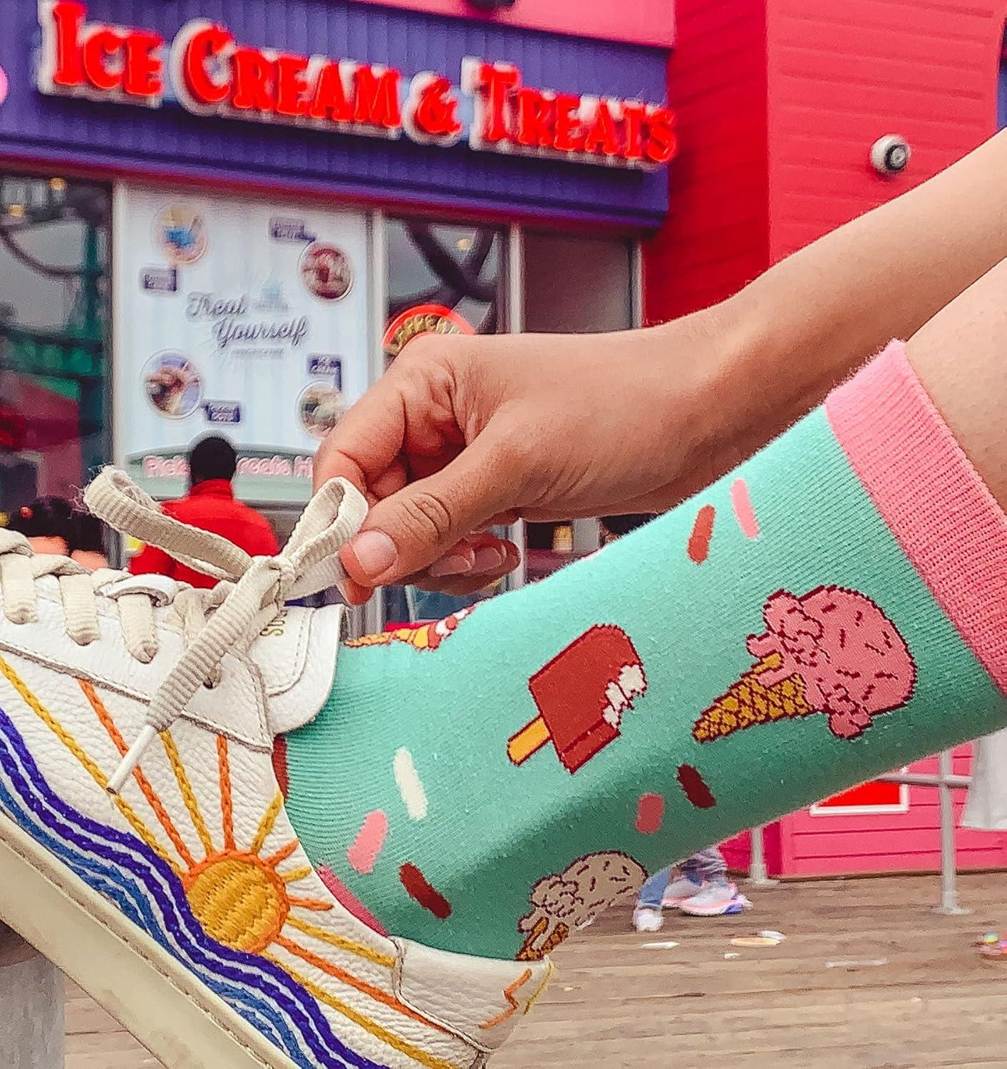 imageCrazy Dog TShirts Womens Ice Cream Socks Funny Frozen Treat Dessert Vanilla Chocolate Cone Graphic Novelty Footwear