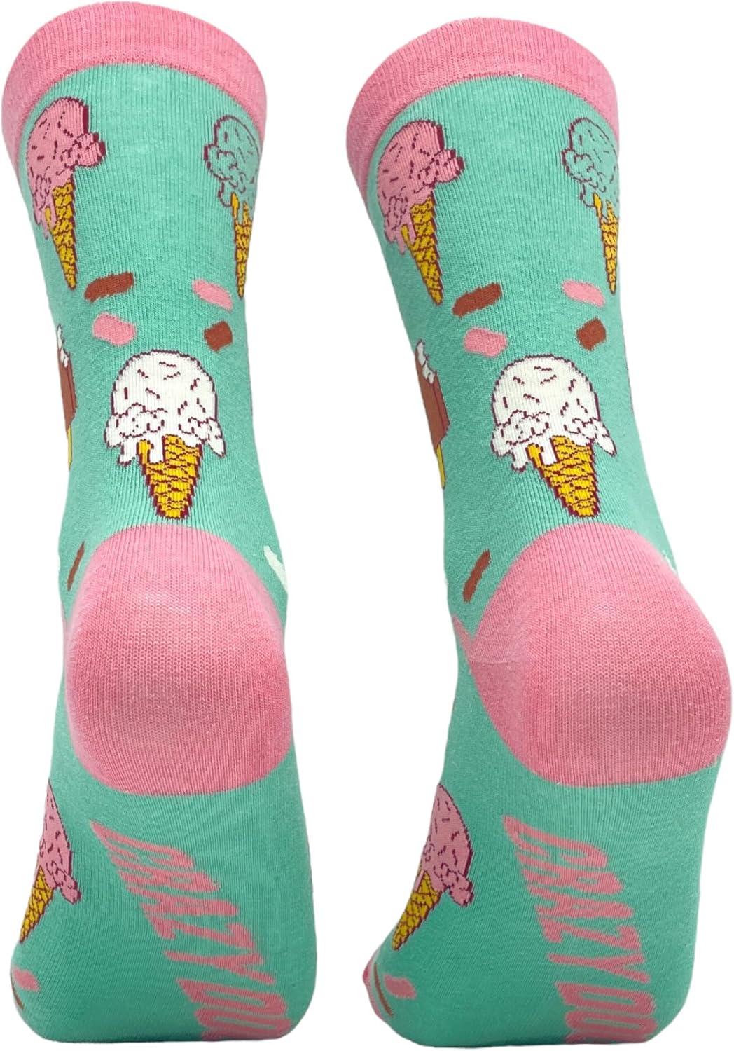 imageCrazy Dog TShirts Womens Ice Cream Socks Funny Frozen Treat Dessert Vanilla Chocolate Cone Graphic Novelty Footwear