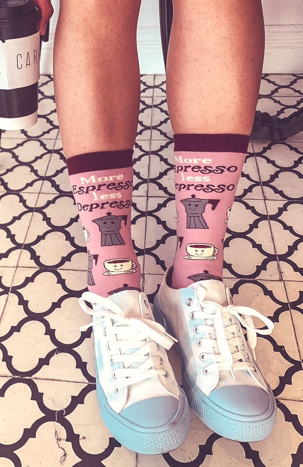 imageCrazy Dog TShirts Womens Sarcastic Socks Cute Socks with Funny Graphic Designs Novelty Socks for WomenEspresso Depresso
