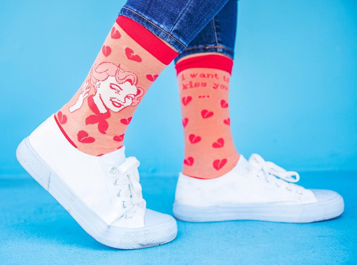 imageCrazy Dog TShirts Womens Sarcastic Socks Cute Socks with Funny Graphic Designs Novelty Socks for WomenKiss Backhand