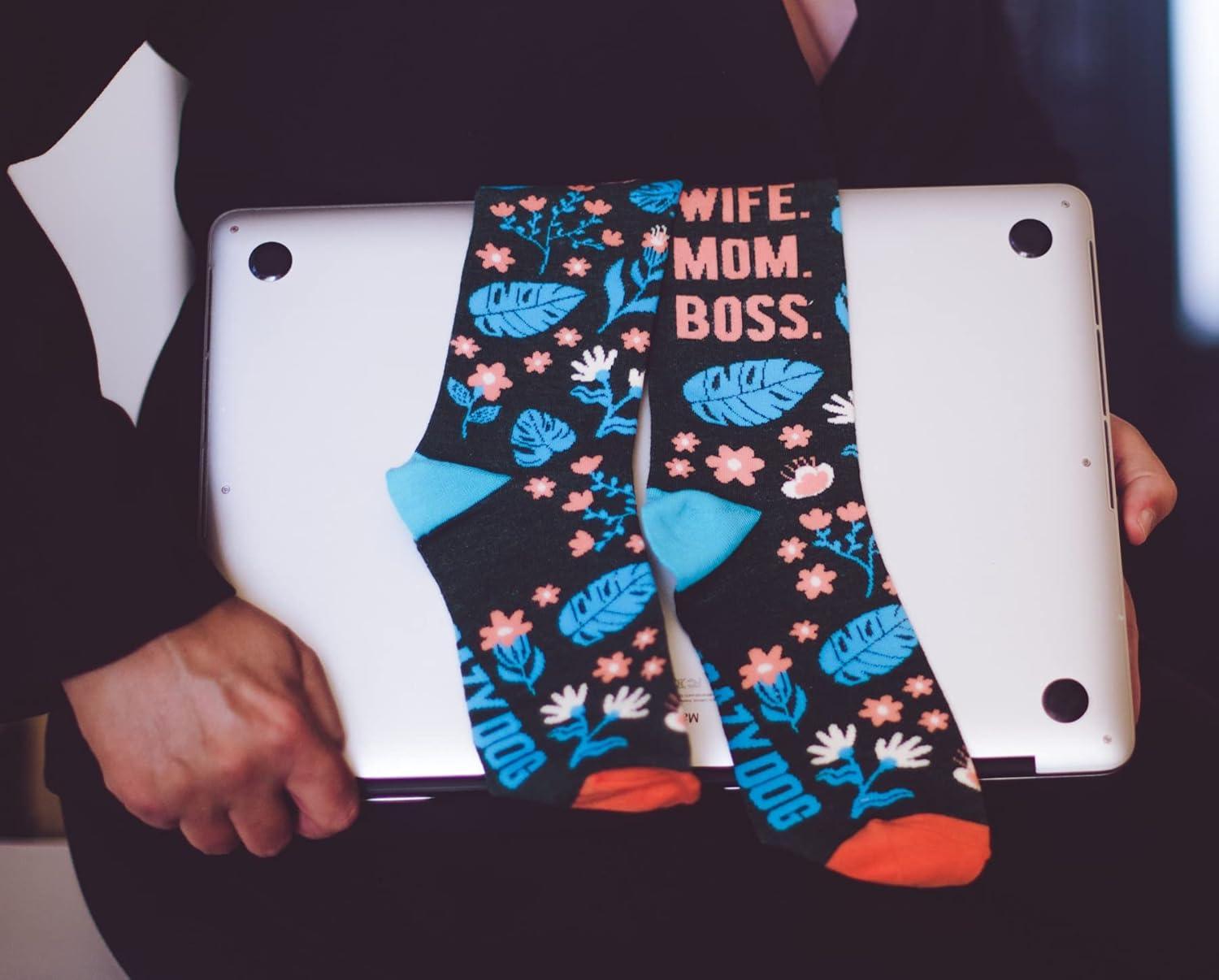 imageCrazy Dog TShirts Womens Wife Mom Boss Socks Funny Mothers Day Gift for Awesome Mama Graphic Novelty Footwear