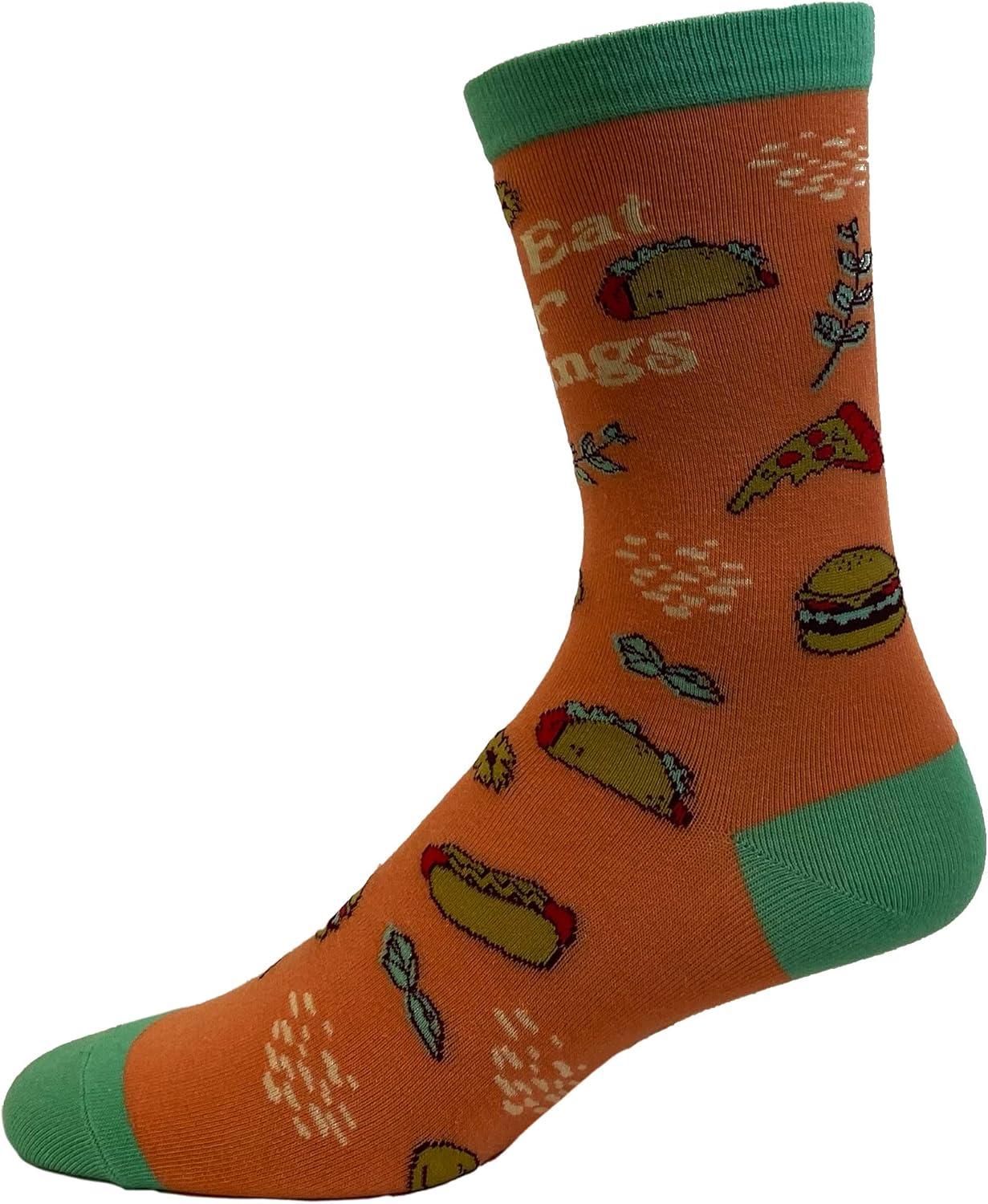imageWomens Lets Eat Our Feelings Socks Funny Snacks Junk Food Hot Dog Pizza Cheeseburger Footwear
