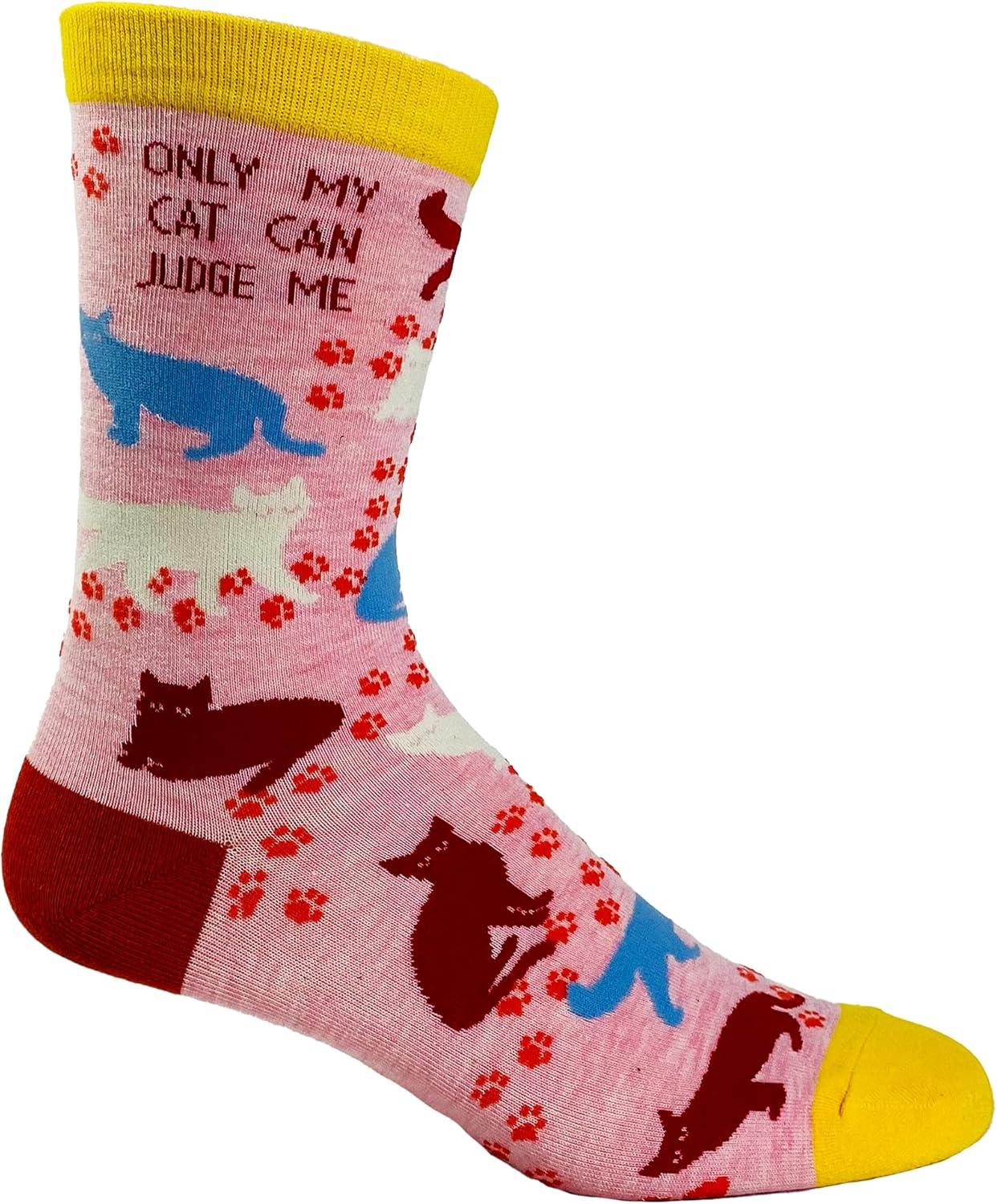 imageWomens Only My Cat Can Judge Me Socks Funny Pet Kitty Animal Lover Crazy Cat Lady Footwear