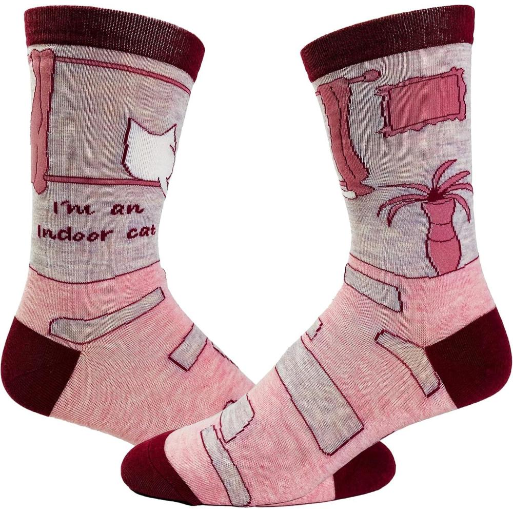 imageCrazy Dog TShirts Funny Indoor Cat Crew Socks for Women  Im an Introvert Quote Design  Soft Cotton Blend Kitty Theme  Cozy Pink Novelty Footwear for Cat Lovers and Homebodies