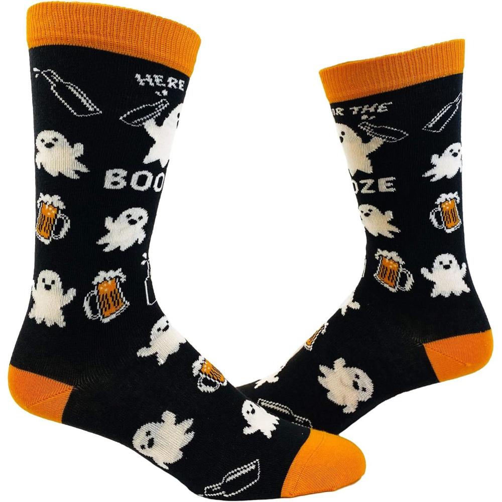 imageCrazy Dog TShirts Mens Halloween Socks Funny Spooky October Fall FootwearHere for Booze