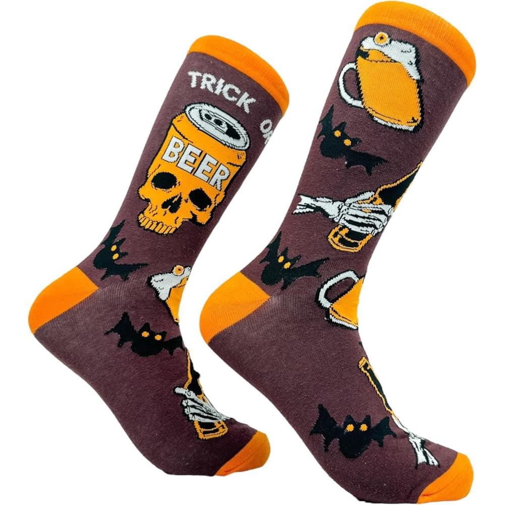 imageCrazy Dog TShirts Mens Halloween Socks Funny Spooky October Fall FootwearTrick Or Beer