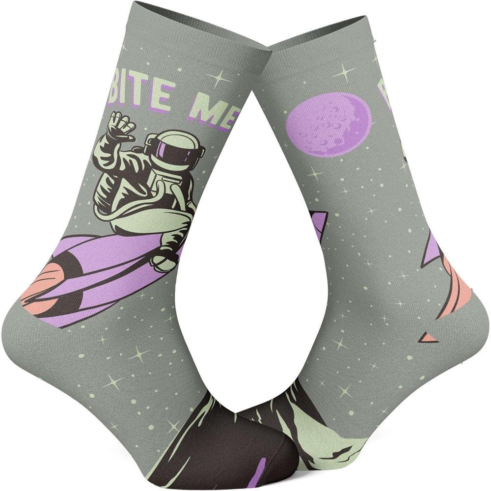 imageCrazy Dog TShirts Womens Bite Me Socks Funny Astronaut Rocket Graphic Novelty Footwear
