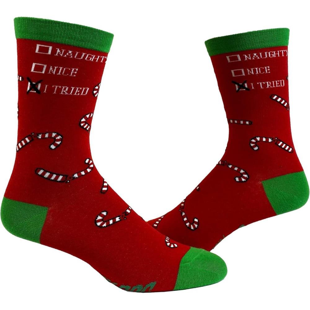 imageCrazy Dog TShirts Womens Naughty Nice I Tried Socks Funny Christmas List Good Bad Graphic Footwear