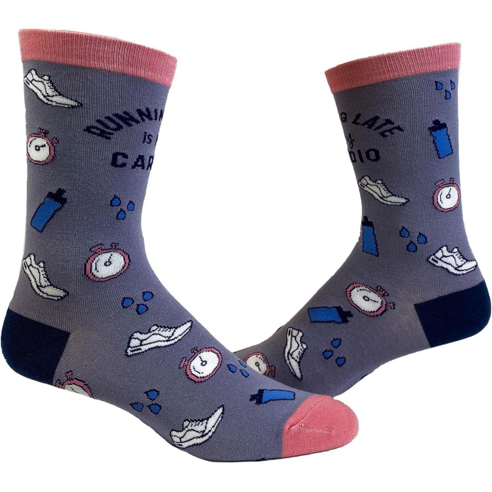 imageCrazy Dog TShirts Womens Running Late Is My Cardio Socks Funny Fitness On Time Graphic Novelty Footwear