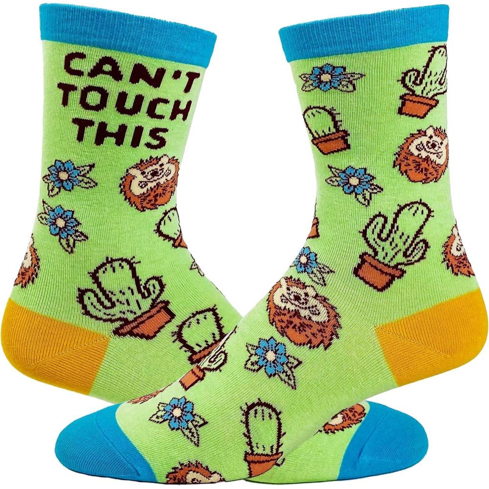 imageFunny Cactus Socks for Women Cant Touch This Hedgehog and Plant Graphic Soft Cotton Blend Novelty Crew Socks Quirky Animal Gift for Plant Lovers and Sarcastic Humor Fans