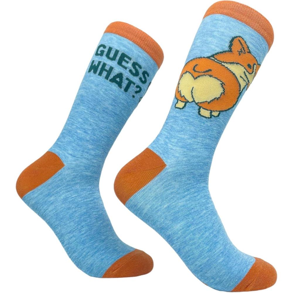 imageFunny Dog Lover Crew Socks for Women Cute Guess What Corgi Butt Print Novelty Gift for Pet Owners amp Dog Moms
