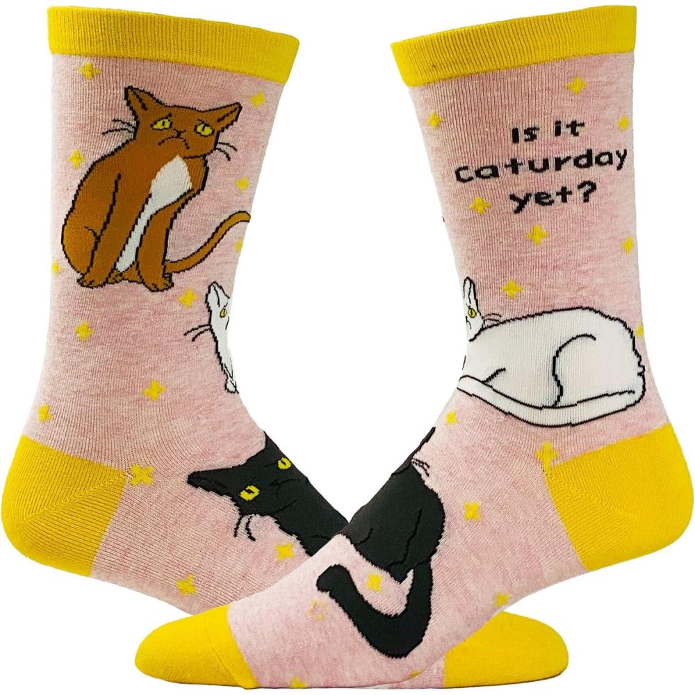 imageWomens Is It Caturday Yet Socks Funny Saturday Pet Cat Kitty Lover Animal Crazy Cat Lady Footwear