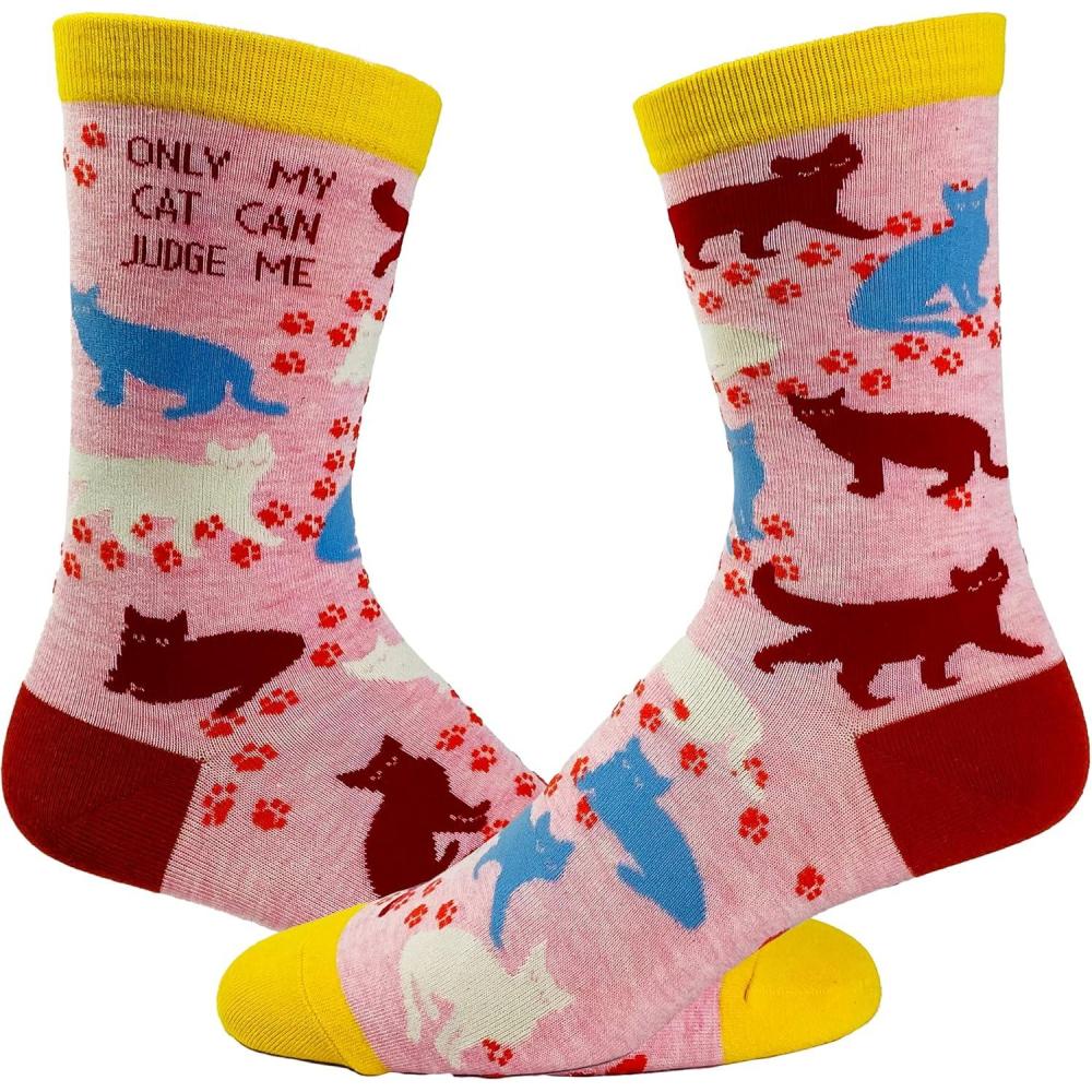 imageWomens Only My Cat Can Judge Me Socks Funny Pet Kitty Animal Lover Crazy Cat Lady Footwear