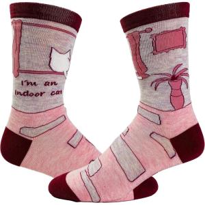 Crazy Dog T-Shirts Funny Indoor Cat Crew Socks for Women – Im an Introvert Quote Design – Soft Cotton Blend Kitty Theme – Cozy Pink Novelty Footwear for Cat Lovers and Homebodies