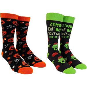 Crazy Dog T-Shirts Mens Halloween Socks Funny Spooky October Fall Footwear(2-pack Bundle Youth)